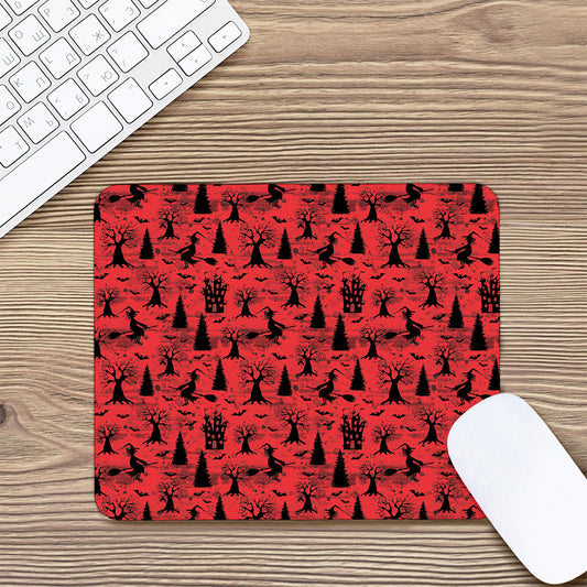 Red And Black Horror Witch Pattern Print Mouse Pad
