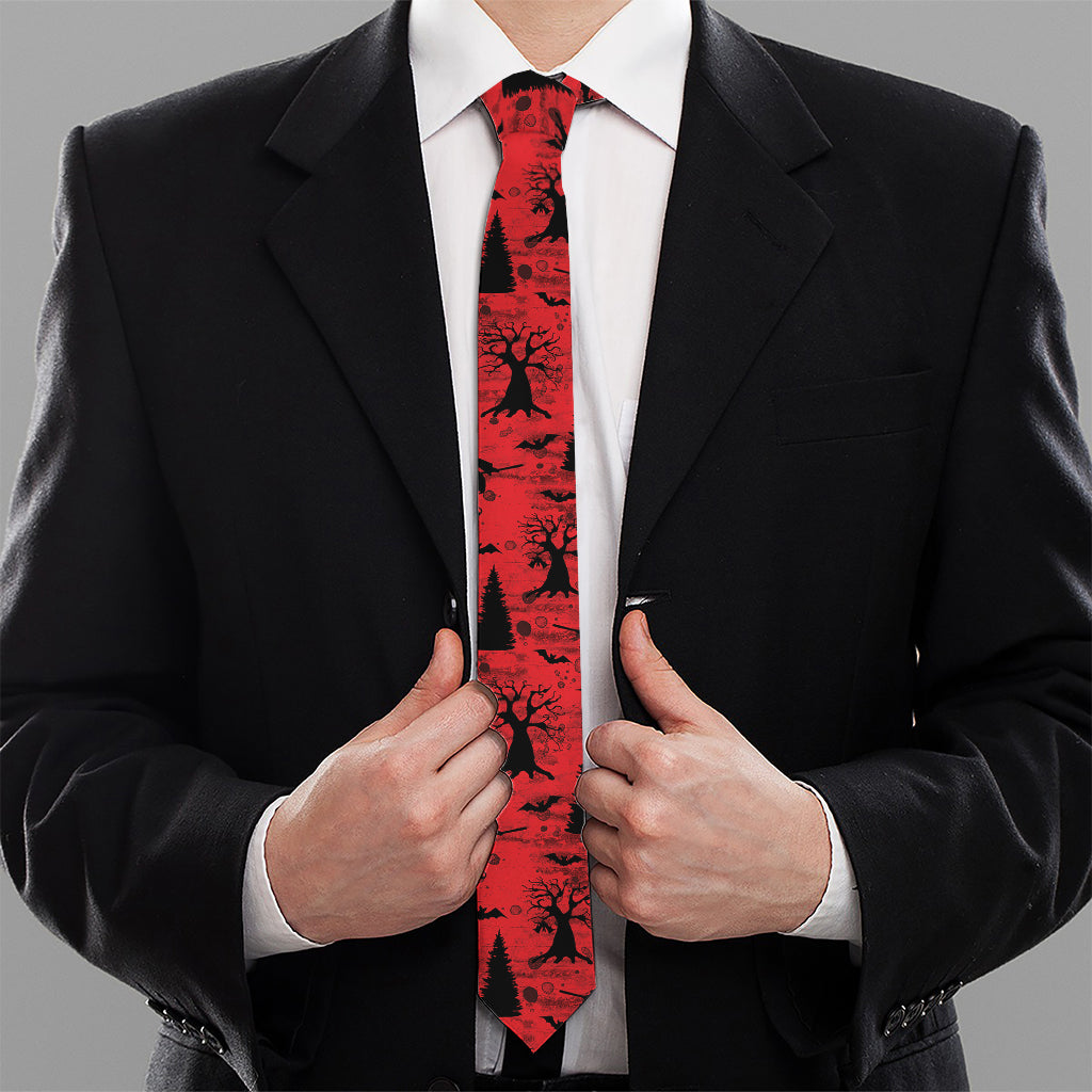 Red And Black Horror Witch Pattern Print Necktie
