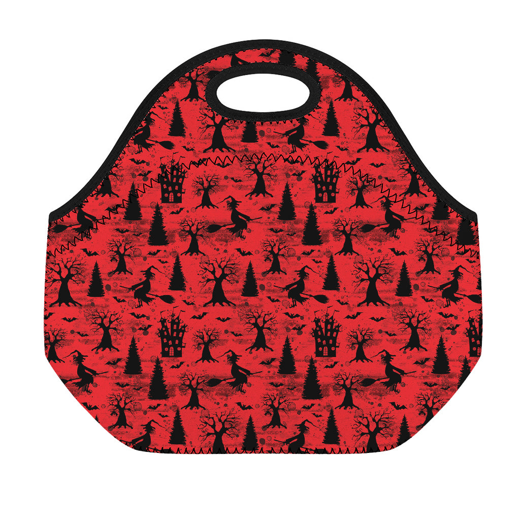 Red And Black Horror Witch Pattern Print Neoprene Lunch Bag