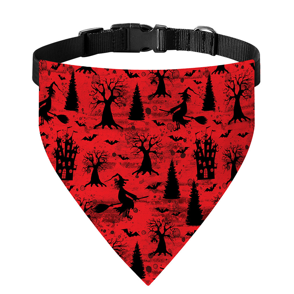 Red And Black Horror Witch Pattern Print Over The Collar Dog Bandana
