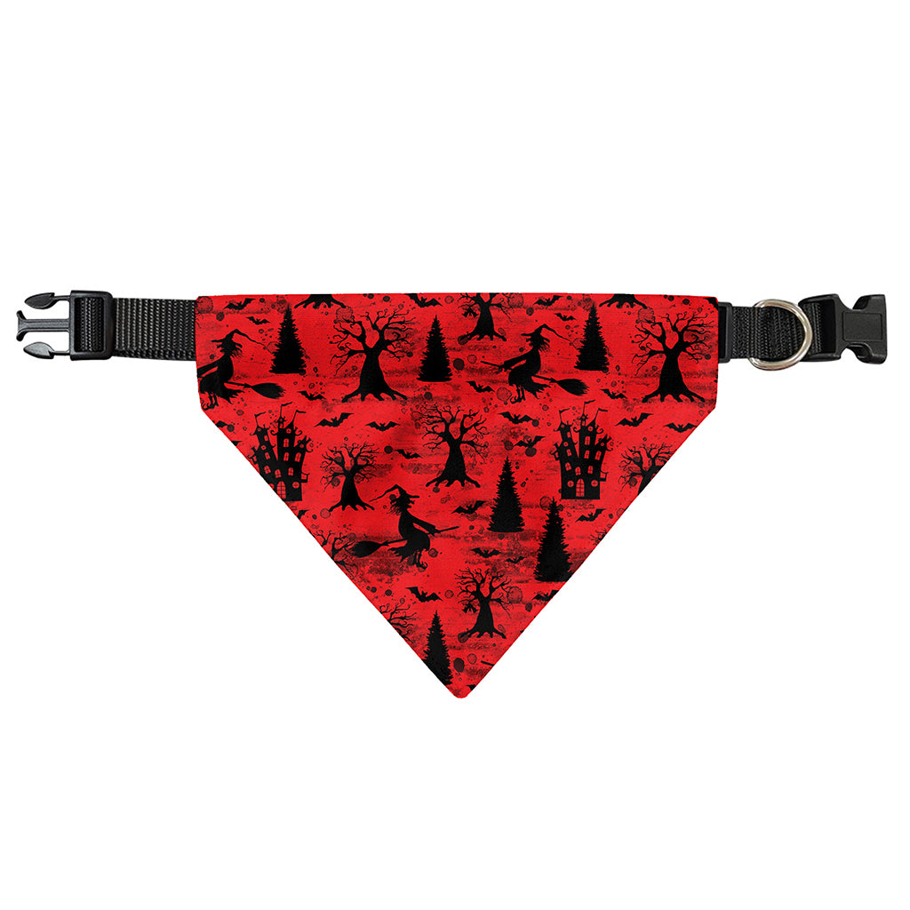 Red And Black Horror Witch Pattern Print Over The Collar Dog Bandana