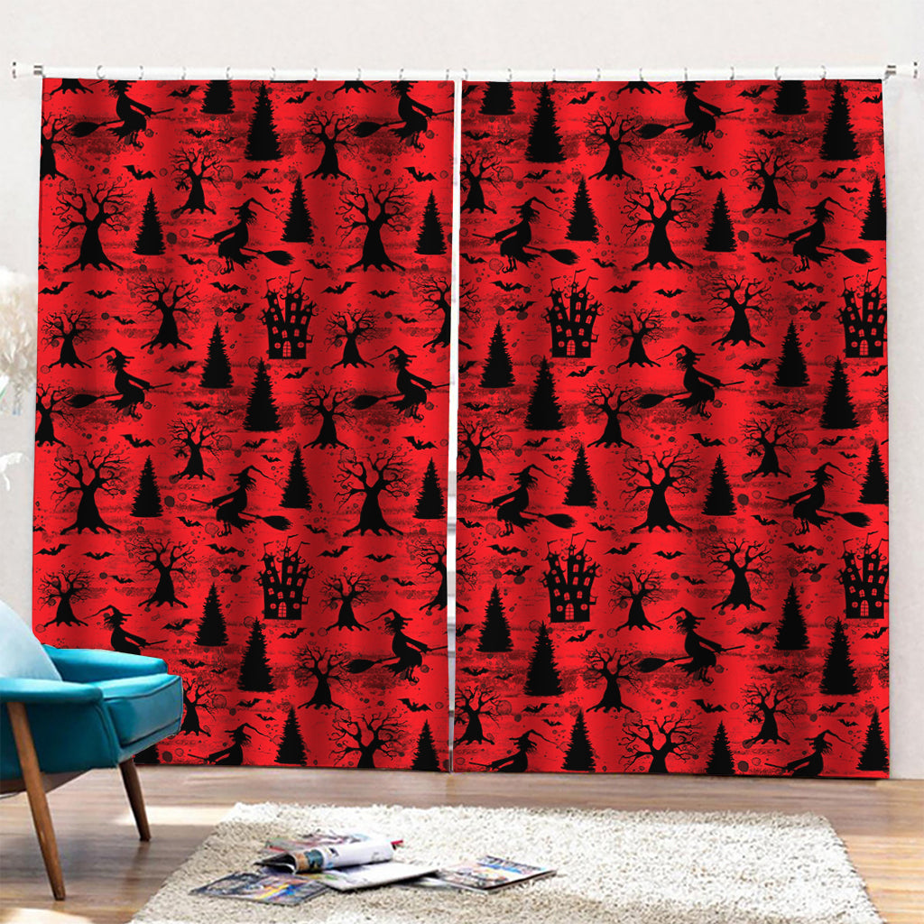 Red And Black Horror Witch Pattern Print Pencil Pleat Curtains