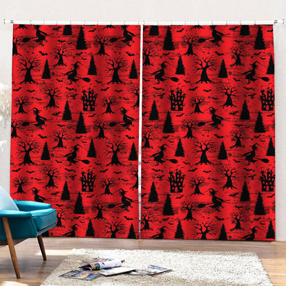 Red And Black Horror Witch Pattern Print Pencil Pleat Curtains