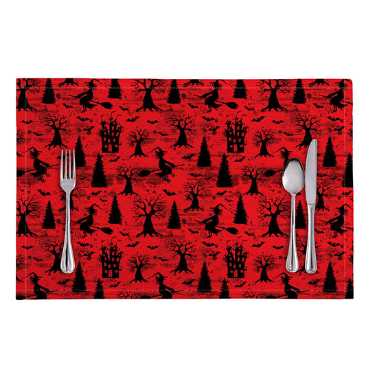 Red And Black Horror Witch Pattern Print Placemat