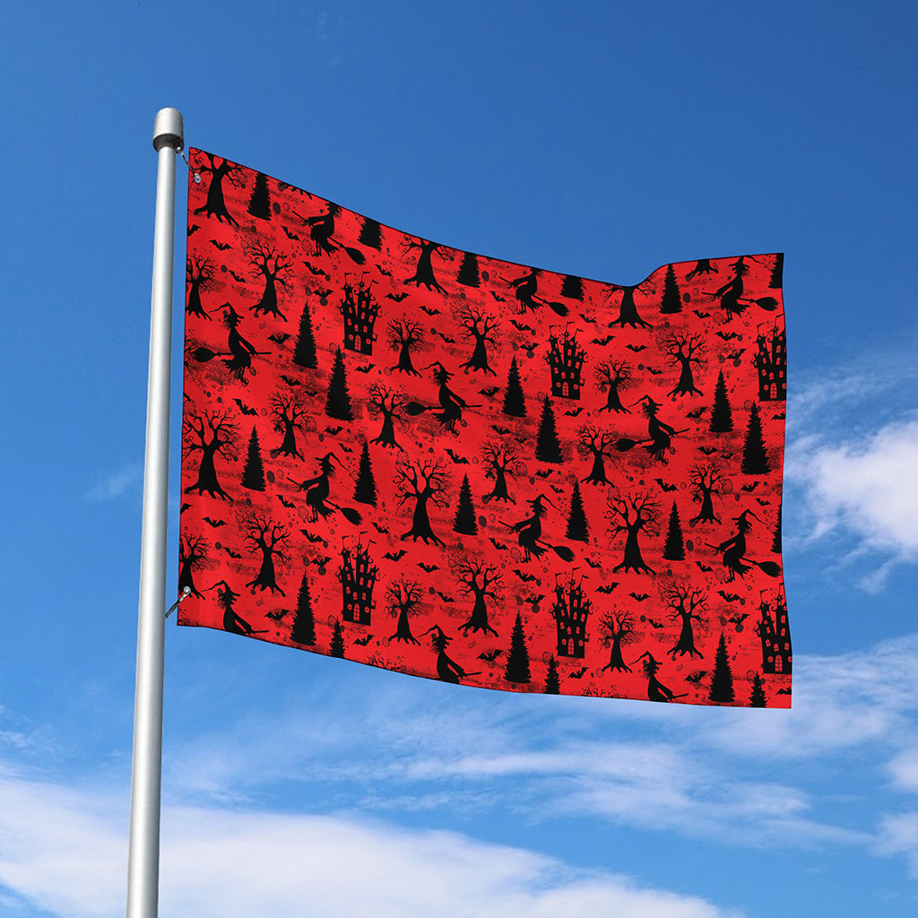 Red And Black Horror Witch Pattern Print Polyester Flag