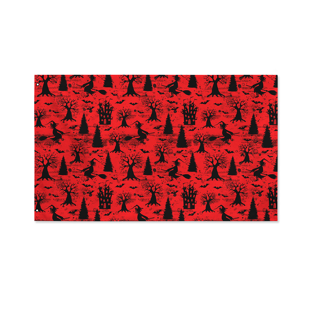Red And Black Horror Witch Pattern Print Polyester Flag