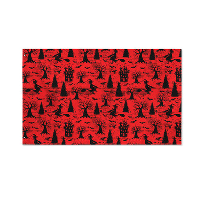 Red And Black Horror Witch Pattern Print Polyester Flag