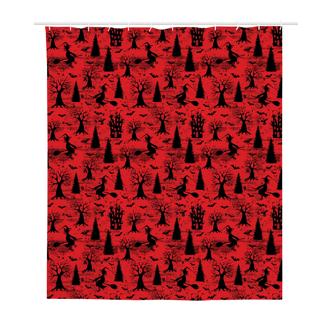 Red And Black Horror Witch Pattern Print Polyester Shower Curtain
