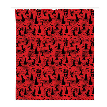 Red And Black Horror Witch Pattern Print Polyester Shower Curtain