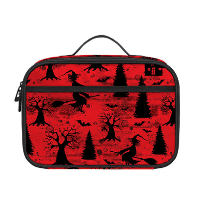 Red And Black Horror Witch Pattern Print Portable Lunch Bag