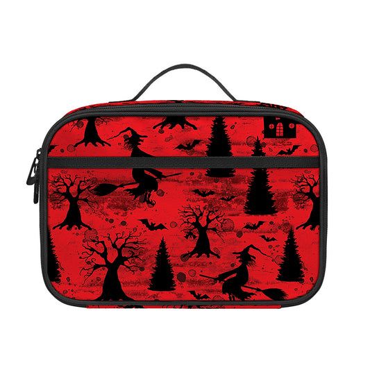 Red And Black Horror Witch Pattern Print Portable Lunch Bag