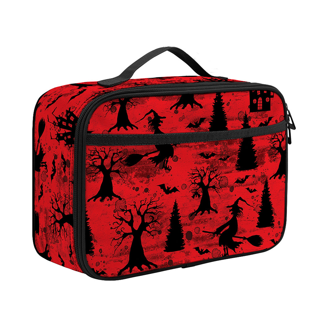Red And Black Horror Witch Pattern Print Portable Lunch Bag