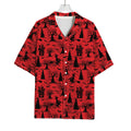 Red And Black Horror Witch Pattern Print Rayon Hawaiian Shirt