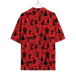 Red And Black Horror Witch Pattern Print Rayon Hawaiian Shirt