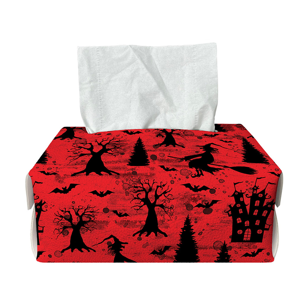 Red And Black Horror Witch Pattern Print Rectangle Tissue Box Cover