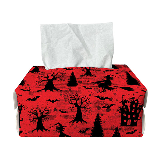 Red And Black Horror Witch Pattern Print Rectangle Tissue Box Cover