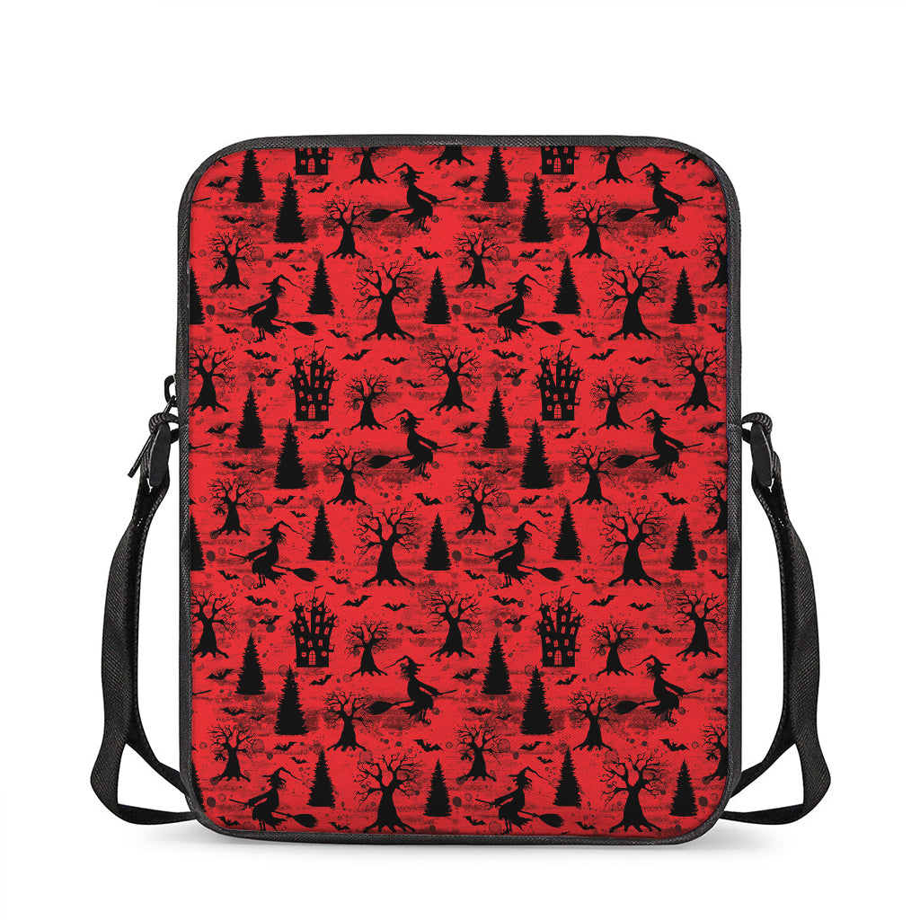 Red And Black Horror Witch Pattern Print Rectangular Crossbody Bag