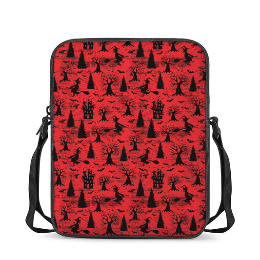 Red And Black Horror Witch Pattern Print Rectangular Crossbody Bag