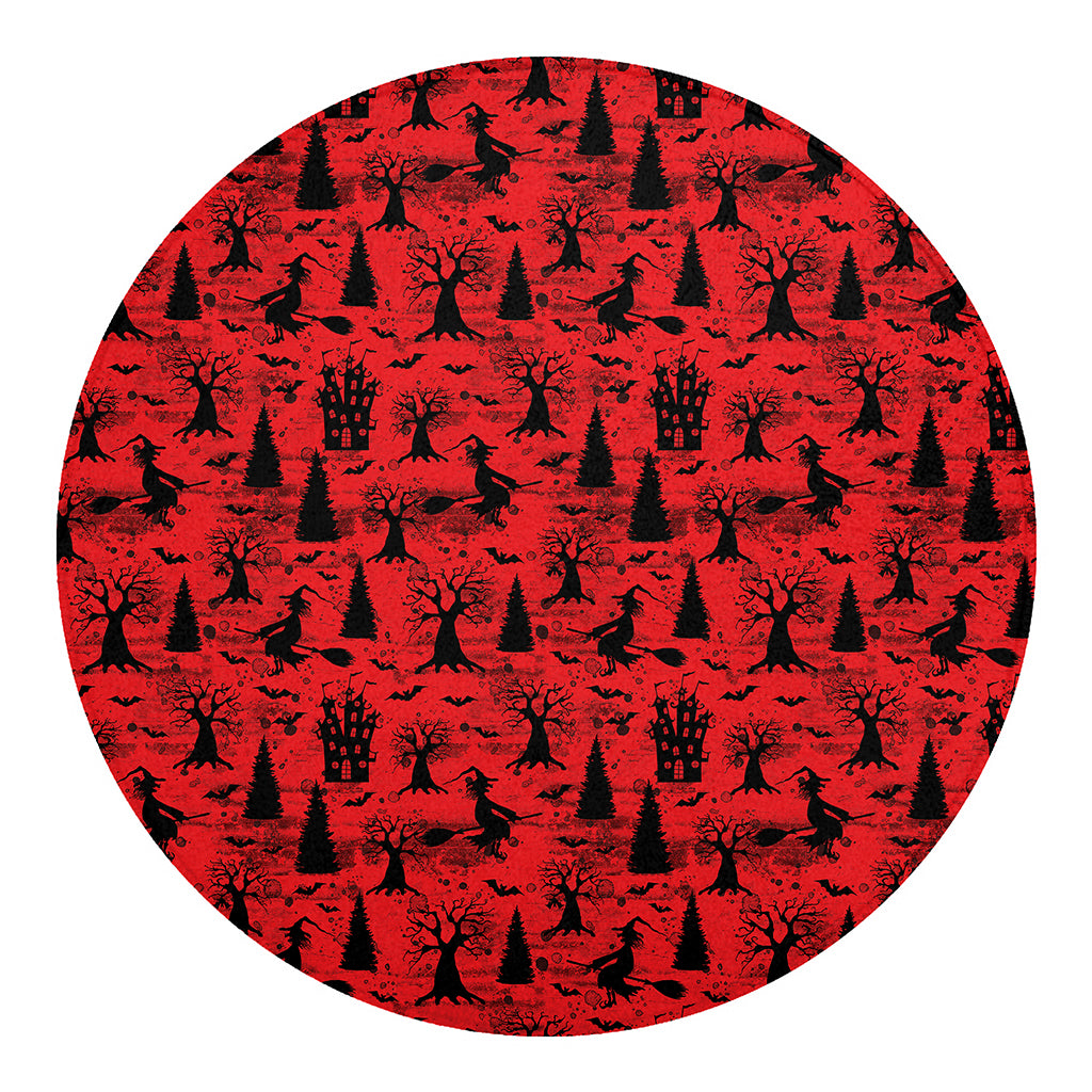 Red And Black Horror Witch Pattern Print Round Blanket