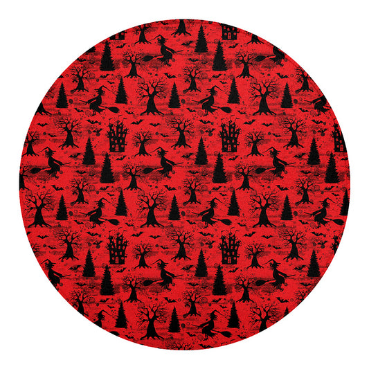 Red And Black Horror Witch Pattern Print Round Blanket