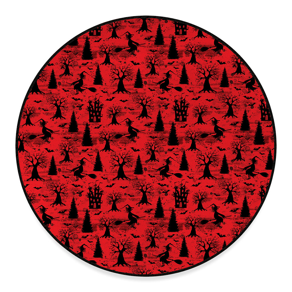 Red And Black Horror Witch Pattern Print Round Floor Mat