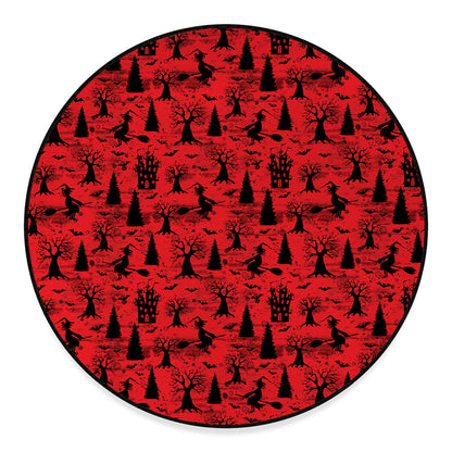 Red And Black Horror Witch Pattern Print Round Floor Mat