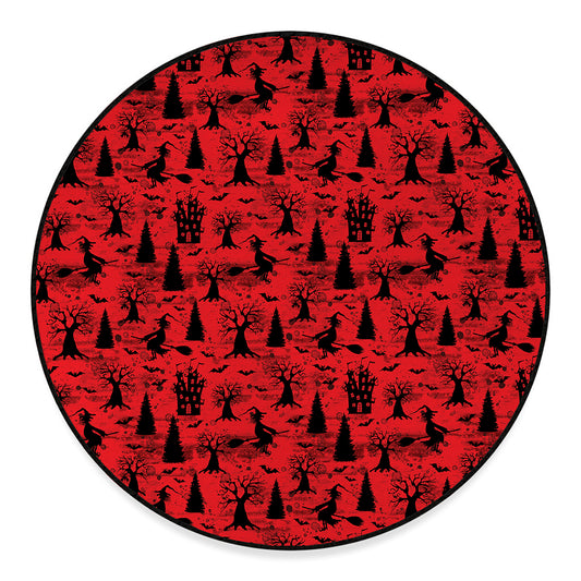 Red And Black Horror Witch Pattern Print Round Floor Mat