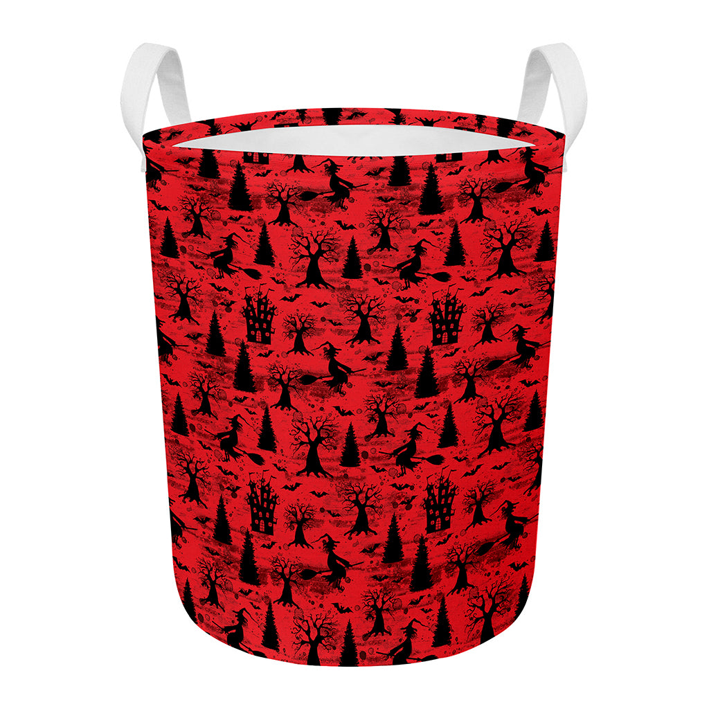 Red And Black Horror Witch Pattern Print Round Laundry Basket