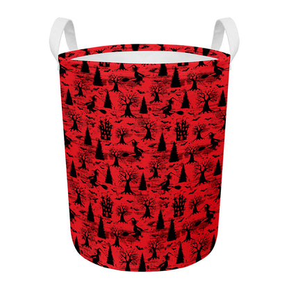 Red And Black Horror Witch Pattern Print Round Laundry Basket