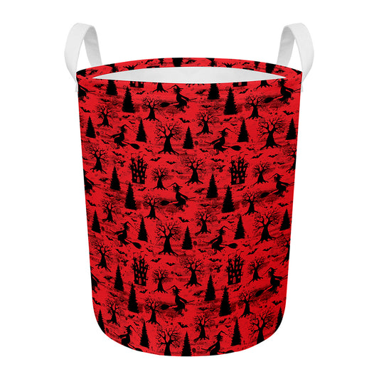 Red And Black Horror Witch Pattern Print Round Laundry Basket