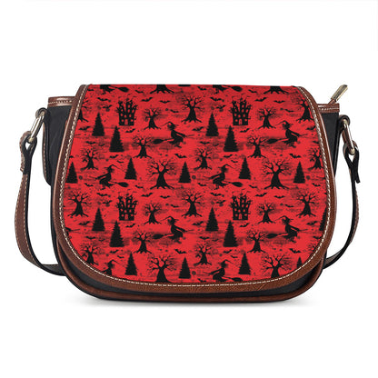 Red And Black Horror Witch Pattern Print Saddle Bag