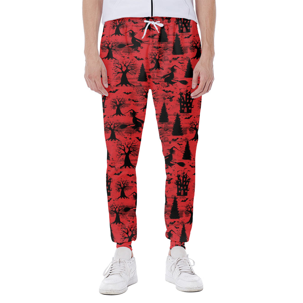 Red And Black Horror Witch Pattern Print Scuba Joggers