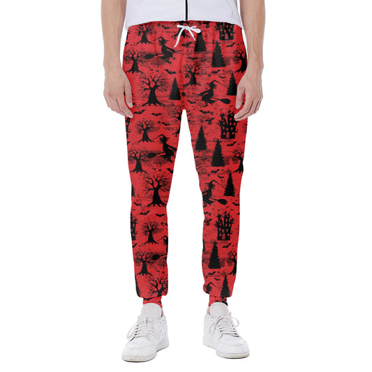 Red And Black Horror Witch Pattern Print Scuba Joggers