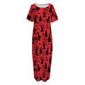 Red And Black Horror Witch Pattern Print Short Sleeve Long Nightdress