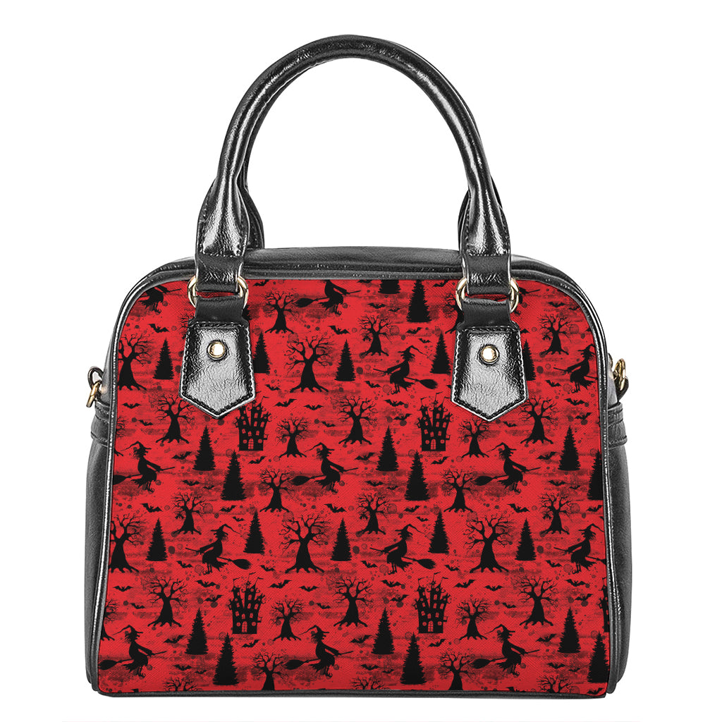 Red And Black Horror Witch Pattern Print Shoulder Handbag