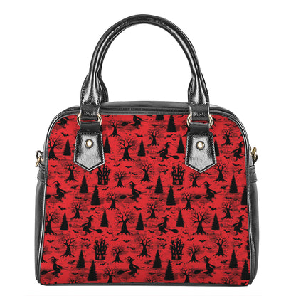 Red And Black Horror Witch Pattern Print Shoulder Handbag