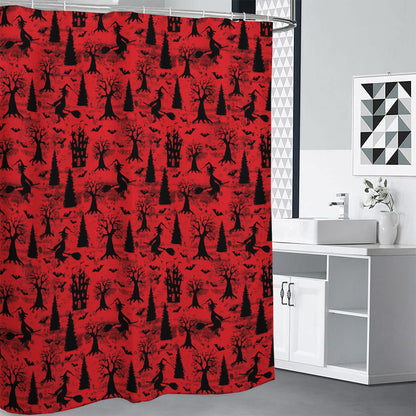 Red And Black Horror Witch Pattern Print Shower Curtain