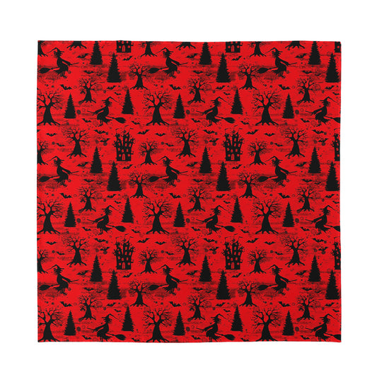 Red And Black Horror Witch Pattern Print Silk Bandana