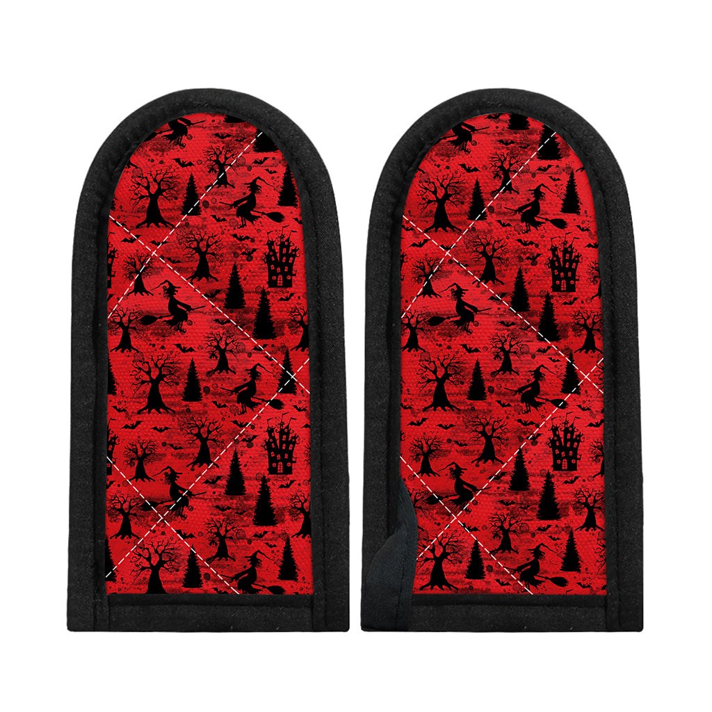 Red And Black Horror Witch Pattern Print Skillet Handle Cover