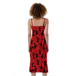 Red And Black Horror Witch Pattern Print Slim Fit Midi Cami Dress