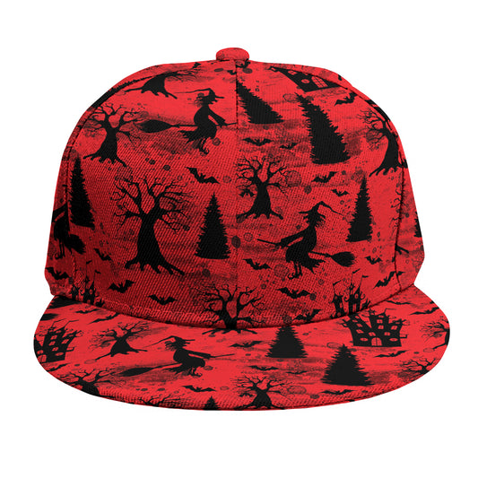 Red And Black Horror Witch Pattern Print Snapback Cap