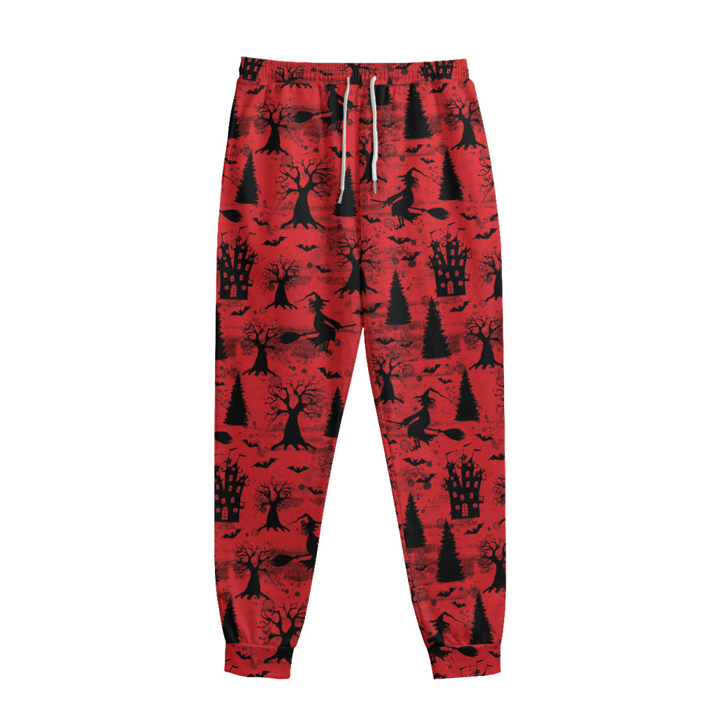 Red And Black Horror Witch Pattern Print Sweatpants
