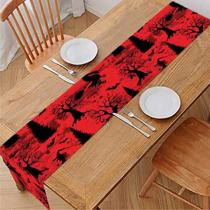 Red And Black Horror Witch Pattern Print Table Runner