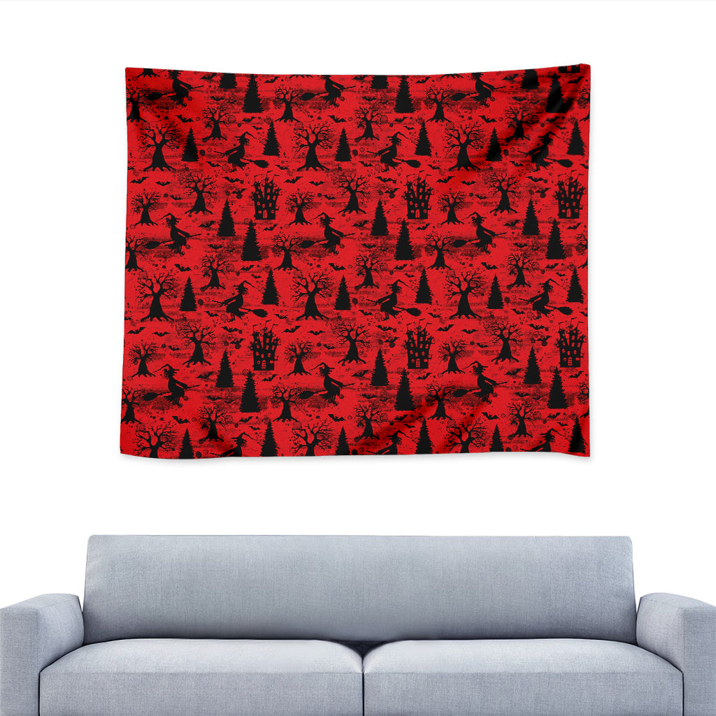 Red And Black Horror Witch Pattern Print Tapestry