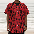 Red And Black Horror Witch Pattern Print Textured Short Sleeve Shirt