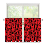 Red And Black Horror Witch Pattern Print Tier Curtains