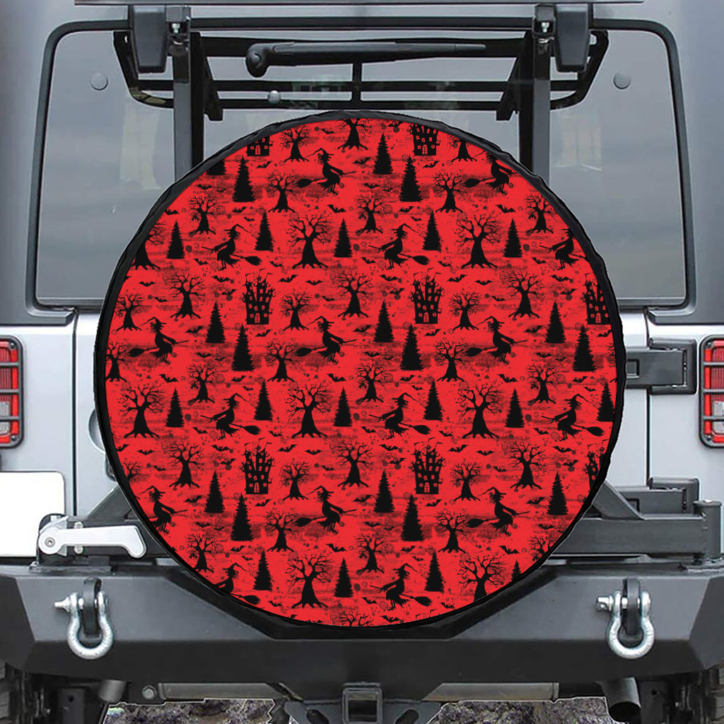 Red And Black Horror Witch Pattern Print Tire Cover