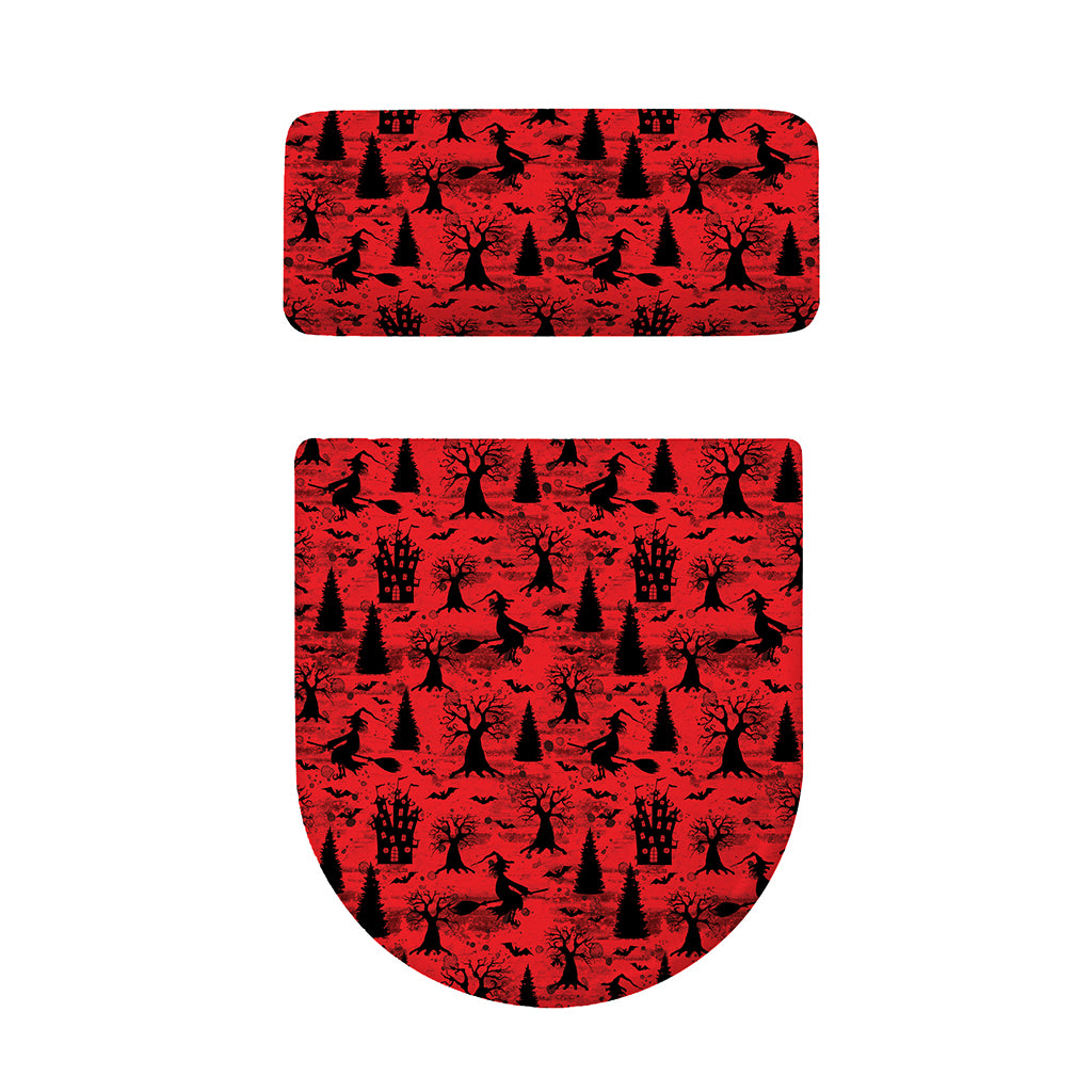 Red And Black Horror Witch Pattern Print Toilet Lid And Tank Cover Set