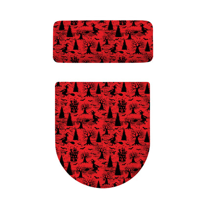 Red And Black Horror Witch Pattern Print Toilet Lid And Tank Cover Set