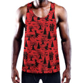 Red And Black Horror Witch Pattern Print Men's Workout Tank Top